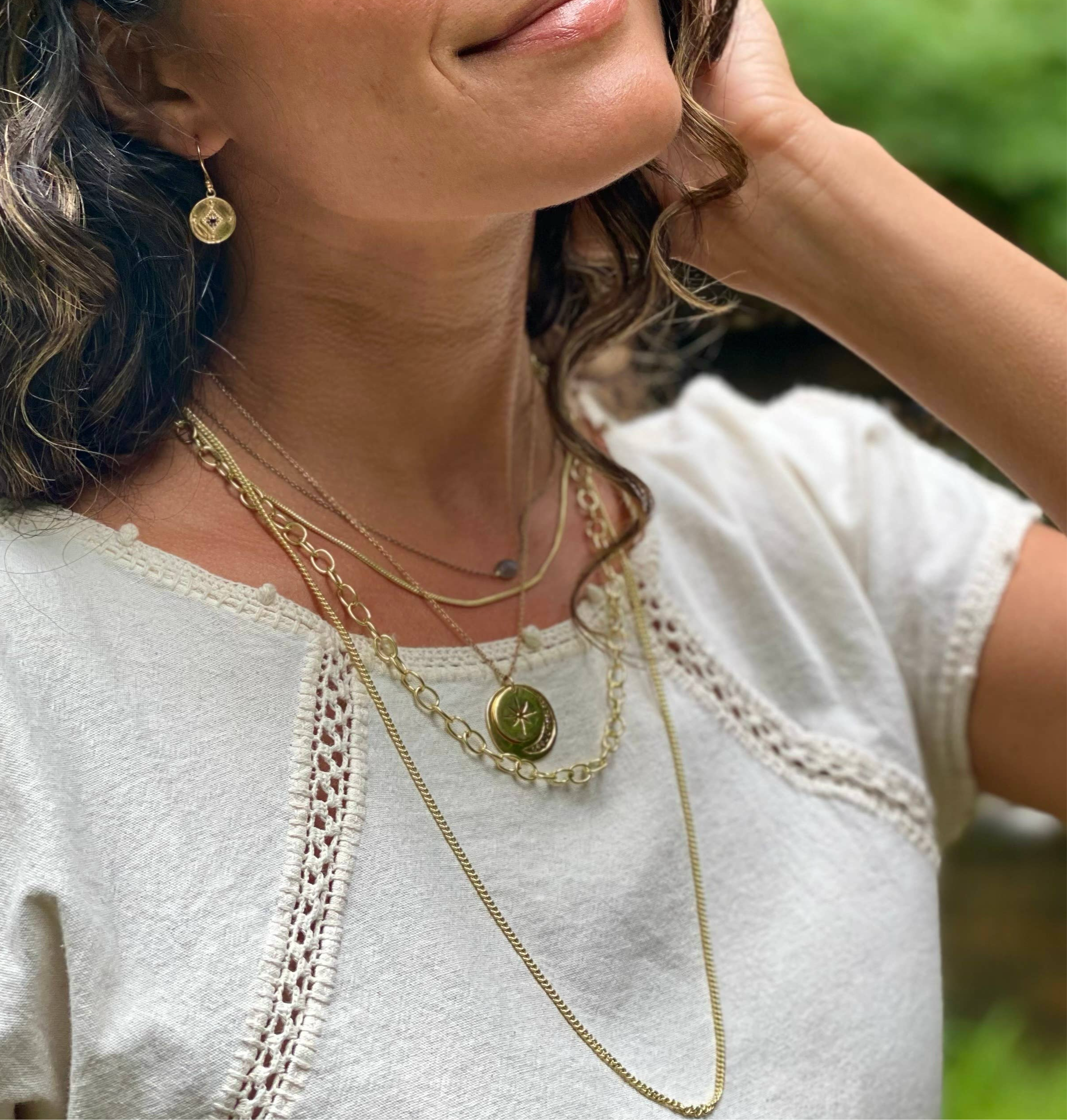 Brass Black Spinel Medallion Earring