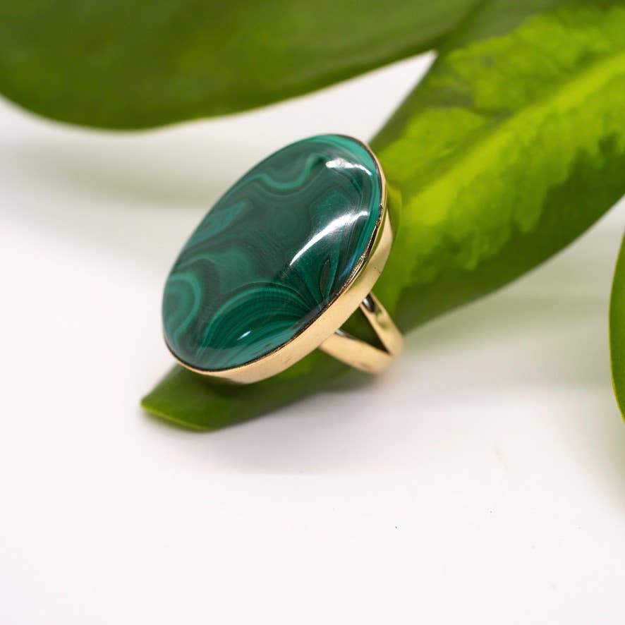 Large Brass Freeform Stone Ring