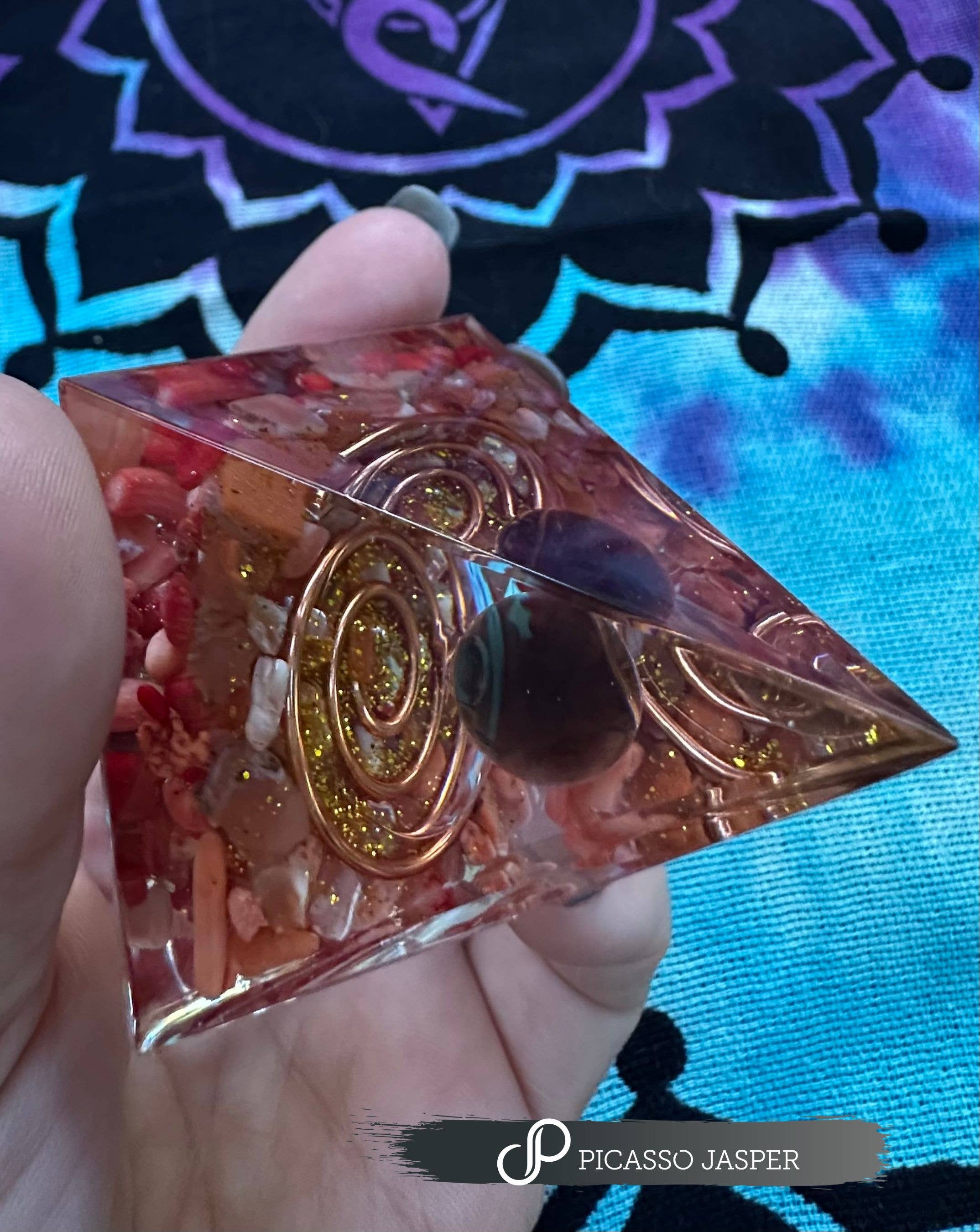 Orgone Crystal Pyramid: Smoky Quartz + Crazy Lace Agate