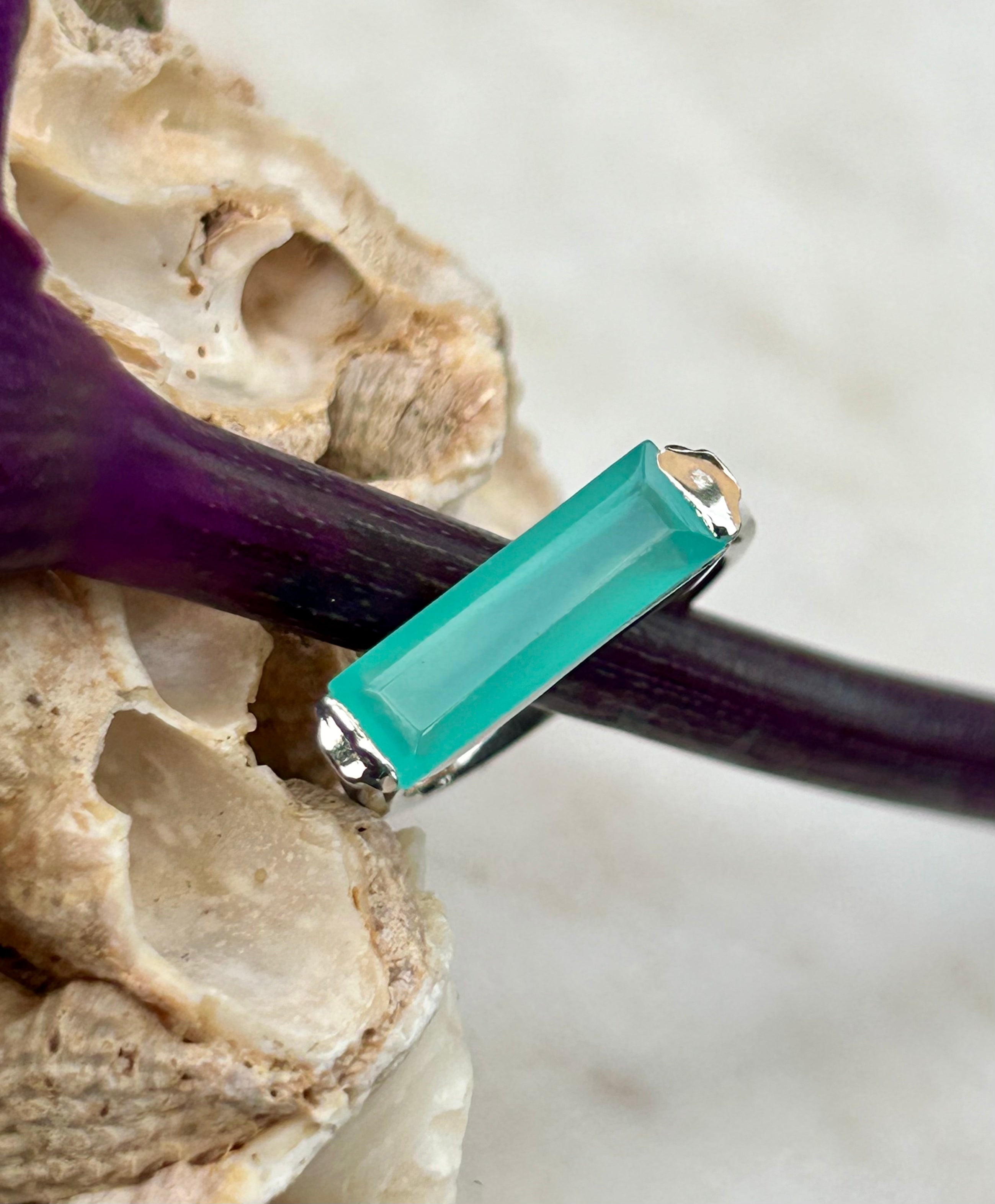 Green-Eyed Lady Chalcedony Bar Ring