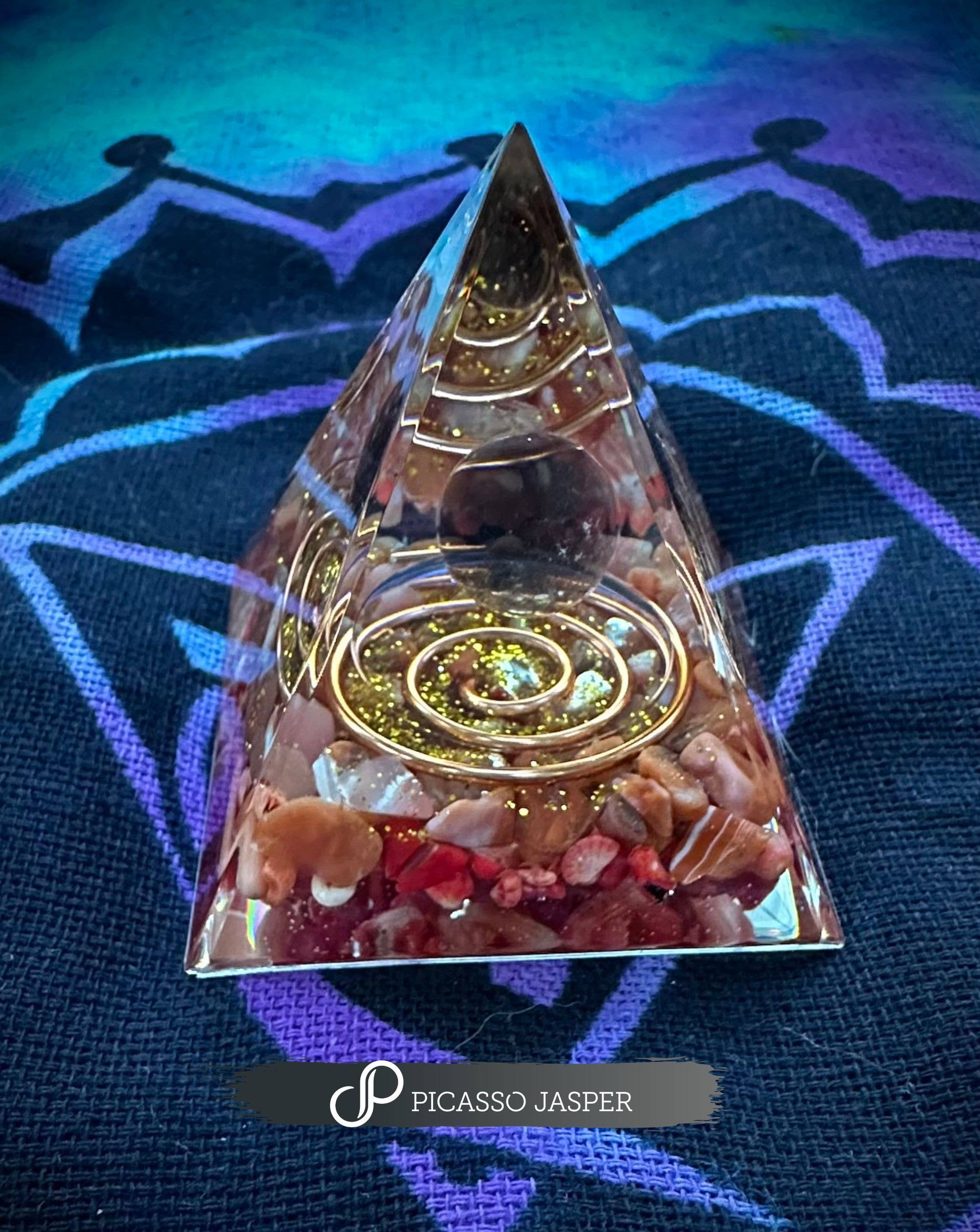 Orgone Crystal Pyramid: Smoky Quartz + Crazy Lace Agate