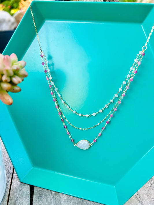 Somewhere Over The Rainbow Moonstone and Tourmaline Necklace